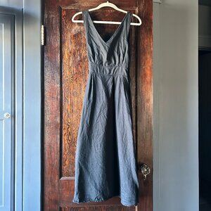 Cynthia Rowley 100% Linen Black V-Neck Sleeveless Dress Ruched Pockets Size 6